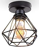 TOKIUS Deckenlampe, 16CM Vintage Deckenleuchte im Industrial Design Retro E27 Lampe aus Eisen Käfig Pendelleuchte Schwarz (1 Stück)