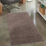 carpet city Shaggy Hochflor Teppich - 80x150 cm - Braun - Langflor Wohnzimmerteppich - Einfarbig Uni Modern - Flauschig-Weiche Teppiche Schlafzimmer Dek