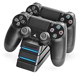 snakebyte PS4 TWIN:CHARGE 4 – schwarz – Ladegerät/Ladestation für PlayStation 4/ PS4 Slim / PS4 Pro Dualshock 4 Controller, Docking Station für 2 Gamepads inkl. MICRO USB Kabel, LED-Ladezustandanzeige