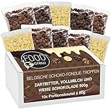 FOOD crew 900g Fondue-Schokolade aus Belgien Schoko-Mix aus Vollmilch, Zartbitter & Weiß - für Schoko-Brunnen Fondue-Sets - 10 Portionsbeutel einzeln verpackt - Silvester Schokolade