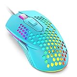 Kabelgebundene leichte Gaming-Maus, Regenbogen-LED-Hintergrundbeleuchtung, 3200 DPI, ultraleichte Wabenhülle, ultragewebte Kabel-Maus für PC-Gamer, Xbox, PS4 (blau)