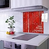 banjado® Küchenrückwand Glas als Spritzschutz Küche 40x40cm – Fliesenspiegel mit Motiv Rote Holzlatten – Nischenrückwand selbstklebend ohne Bohren aus Sicherheitsglas - magnetisch & beschreibbar