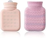 Baby-Wärmflasche mit Strickbezug, Tragbarer Mini-Silikon-Handwärmer, Mikrowellenheizung Verfügbar, Wärmflasche für die Wärme- und Kältetherapie, Fit für Kinder und Erwachsene (Pink)