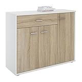 CARO-Möbel Sideboard Estelle Mehrzweckschrank,weiß/Sonoma Eiche mit 3 Türen und 1 Schublade, 88 cm b