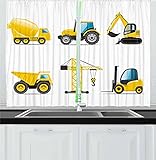 YUANCHENG Kinderzimmer Küche Vorhänge Cartoon Stil Schwere Maschinen LKW Kran Bagger Mixer Traktor BAU Fenster Vorhang für Küche