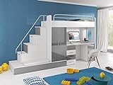 Möebel für Dich Hochbett TOMI - Schreibtisch, Schrank, Treppe und Gästebett mit Hochglanz-Fronten in weiß/schwarz/rosa/grau/lila/blau (grau)