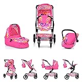 Moni Kombi-Puppenwagen Venera 3 in 1 Babywanne, Sportsitz, Babyschale, Tasche, Farbe:rosa