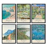 The Wall Gallery Kunstdrucke 6 Stück A4 Poster Set Claude Monet Wandbilder Vintage/Retro Wohnzimmer-Deko