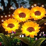 Puosike Solarlampen für Außen Garten, 4 Stück Sonnenblumen Solarleuchten Garten Deko, IP65 Wasserdicht Solar Wegeleuchten Außen Gartenleuchte Lampen für Außen, Rasen, Terrasse