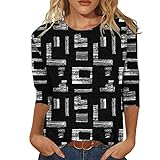 Generic Lässige Mode für Damen, Schmetterlingsdruck, O-Ausschnitt, Dreiviertelärmel, Oberteile, T-Shirt-Bluse Und Damen Set (Black, XL)