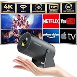 Mini Beamer, Polocsh Beamer WiFi6 und BT5.2, Tragbarer Projektor mit Android OS 11.0, 180-Grad-Winkel, Automatische Trapezkorrektur, 130-Zoll-Display und 50% Zoom, Beamer 2024 Upgrade, Stahlg