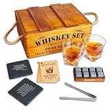 Whiskey-Geschenk-Set, Whiskey-Glas-Set mit rustikaler Holzkiste, 8 Granit Whiskey Rocks Chilling Stones, 10oz Whiskey-Gläser, Geschenk für Männer, Papa, Ehemann, Freund - Jameson Brow