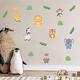 Klebekerlchen Wandsticker für das Kinderzimmer, Wandtattoos für Kinder mit Löwe, Elefant und Giraffe, selbstklebend - Dschungeltiere (Set mit 15 Motiven)