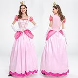2024 Prinzessin Kleid Damen Peach Kostüm mit Krone und Handschuhen für Erwachsene Frauen Halloween Karneval Geburtstag Party Cosplay Sexy Kleid Outfits (M)