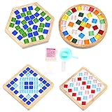Funfob 4 Sets DIY Glas Mosaik Untersetzer Fliesen zum Basteln gemischte Farben Mosaik Kits mit Holzuntersetzer für Erwachsene Mosaik