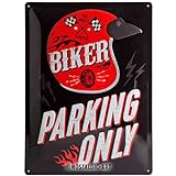 Nostalgic-Art Retro Blechschild, Biker Parking Only – Helmet – Geschenk-Idee für Motorrad-Fans, aus Metall, Vintage-Design zur Dekoration, 30 x 40 cm