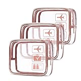 AyusKC Durchsichtige Kulturtasche, Reise-Make-up-Tasche, Quart-Größe Tasche, Handgepäck-Flughafen-Airline-konforme Tasche Für Damen Herren (3er Pack) (Color : Pink)