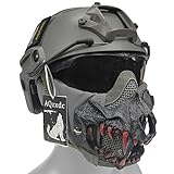 AQzxdc Fast Tactical Airsoft Helm Set, Half Face Mesh Masken mit Gehörschutz, Mit Paintball Brille, für CS War Games, BB Guns, Jagd, CQB Schießen, Militärische Ausrüstung,Grau,STD