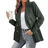 Hebezn Lässiger Zweireihiger Retro-Cord-Blazer-Jackenanzug Für Damen (Color : Green, Size : 3XL)