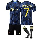 2022 New M-U Ronaldo Trikot-Set,Fußballtrikot,Sport-T-Shirts Shorts für Erwachsene Kinder,Kinderfußball-Hemd,Fußballtrikot-Set Mit Socken,Jungen,Sporttraining T-Shirt(Size:S,Color:M-U Ronaldo No. 7)