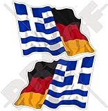 GRIECHENLAND-DEUTSCHLAND Griechisch-Deutsch Wehende Flagge 75mm Auto & Motorrad Aufkleber, x2 Vinyl Stickers (Links - Rechts)