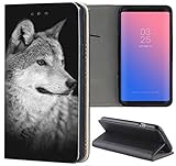 Hülle Samsung Galaxy J5 2016 Premium Smart Einseitig Flipcover Flip Case Handyhülle Samsung J5 2016 Duos Motiv (1612 Wolf Schwarz Grau)