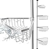EDELHAND© Teleskop Duschregal Edelstahl für Höhe von 105 bis 270 cm - Teleskopregal Bad für Dusche und Badewanne mit 4 Körben - Rutschfestes Teleskop Eckregal Dusche für Duschecke ohne Bohren