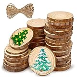 Holzscheiben Runde Holzscheiben Unbehandeltes Holz Kit Holzscheiben mit Rinde 30 Stück 7-8cm Durchmesser 10 mm dick für DIY Deko Basteln Hochzeit Weihnachten