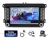 2022 Android 11 Carplay Autoradio for VW Golf 5 6 Polo T5 Radio 7 Zoll Bildschirm mit Navi Bluetooth Freisprecheinrichtung Android Auto Doppel Din Radio DAB+/FM/RDS Rückfahrkamera WiFi[2+32G]