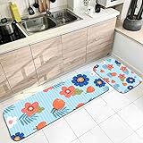 Küchenmatten Waschbar, Vintage Teppich Blau Rot Grün Verschiedene Blumen und Blätter Muster 50X80cm+50X160cm Heimtextilien