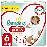 Pampers Baby Windeln Pants Größe 6 (15kg+) Premium Protection, 34 Höschenwindeln, Komfort und Schutz Für einfaches Anziehen