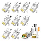 10 Stück 2. Gen. Netzwerkstecker Cat7 Cat6A RJ45 Pass Through Stecker für Verlegekabel, Geschirmt mit Einfädelhilfe und Knickschutz, RJ45 Stecker CAT7 CAT6A für Switch, TV, PS4, ADSL