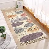 Baumwoll Leinen Teppich mit Quasten, Geometrischen Gedruckten Teppich, Bodenteppiche, Türmatte, Porch Schlafzimmer Waschküche Teppichboden(5,60x180cm)