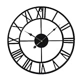 Samilito Große Wanduhr im Vintage-Stil, rund, geräuschlos, schwarz. Gratis dazu EIN Extraset Uhrzeiger in Gold. Die Metalluhr für Loft, Wohnzimmer, Schlafzimmer und Küchendekoration (Schwarz).