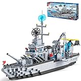 Technik Modellbausatz Schiff, 1560 Klemmbausteine 6 in 1 Militär Schlachtschiff Bauspielzeug, Technik Kriegsschiffe Battleship Bausteine Konstruktionsspielzeug Kompatibel mit Lego