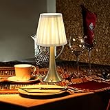 ACMHNC Akku Tischlampe Kabellos LED Tischleuchte Touch-Dimmbar, Mit Weiße Stoffschirm, Warmweiß Wiederaufladbare Nachttischlampe Mit Batterie, für Restaurant, Esstisch, Schlafzimmer, Außen