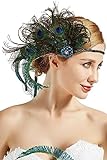 BABEYOND Damen 1920s Stirnband Pfau Feder 20er Jahre Stil Flapper Haarband Inspiriert von Great Gatsby Damen Kostüm Accessoires Pfau