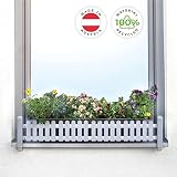 GREEN CREATIONS Blumenkastenhalterung masu Basis-Set passt auf Jede Fensterbank von 78 cm bis 140 cm ohne Bohren, ohne Beschädigung der Fassade (Basisset: Classic, Signalgrau)