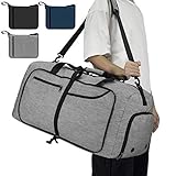 NEWHEY Reisetasche Groß 65L Faltbare Reisetaschen Leichte Sporttasche für männer mit Schuhfach für Weekender Herren Damen Duffel Taschen Grau