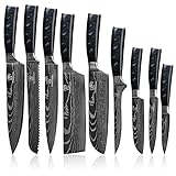 KÜCHENKOMPANE – Messerset Schwarz japanische Messer – Asiatisches Messerset Kuro Premium – Elegantes Damast Design mit Epoxy Griff für Profi Hobby Köche und Chefkochs