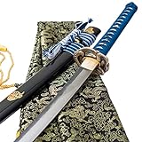 Full Tang Handgefertigtes Japanisches Samurai-Schwert Flexibles Schlangen Messing Tsuba geschmiedetes gefaltetes Damaskus Stahl Katana echtes Schwert