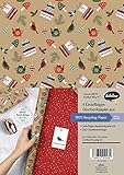 Geschenkpapier Set Weihnachten: Modernes Ornamente-Muster: 4x doppelseitige Einzelbögen + 4x Geschenkanhänger