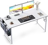 ODK Schreibtisch Weiß 120×50×74cm Computertisch Bürotisch mit Kopfhörer Halter und Aufbewahrungstasche, Kleiner Schreibtisch Arbeitszimmer Holz PC Tisch Officetisch für Home, Office