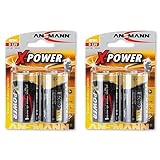 Ansmann X-Power Alkaline Batterie Mono D LR20 Longlife Alkalibatterie für extrem hohen Strombedarf (4er Pack), Schwarz, 2 Stück