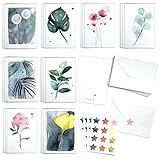Süße Botanische Grußkarten, Box mit 24 Karten mit Umschlägen und Siegelaufklebern. Aquarell von Blule gemalt Dankeskarten für alle Gelegenheiten, blanko, für Wertschätzung, Geburtstag, Beileidsk