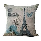 Hengjiang Kissenüberzug mit Eiffelturm-Motiv aus Baumwollleinen, Heim- / Sofadekor, Paris, Frankreich, Geschenk #04