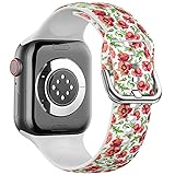 Kompatibel mit 42 mm, 44 mm, 45 mm, 49 mm (alle Serien) Apple Watch Band (Mohnblumen-Botanisches Muster) weiches Silikon Sportarmband Armband für Apple Watch 8/7/6/5/4/3/2/1
