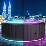BRAST® Whirlpool aufblasbar MSpa Aurora mit LED-Beleuchtung für 6 Personen Ø204x70cm In- Outdoor Pool 138 Massagedüsen Energiespar-Timer Heizung Bubble Wellness Massag