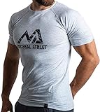 Herren Fitness T-Shirt meliert - Männer Kurzarm Shirt für Gym & Training - Passform Slim-Fit, lang mit Rundhals, Hellgrau, L