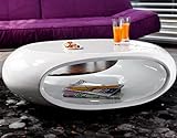 SalesFever Couch-Tisch Hochglanz weiß oval 100x70 cm aus Fiberglas | Ofu | Moderner Wohnzimmer-Tisch in Weiss mit Trendiger Optik durch High-Gloss Oberfläche 100cm x 70cm